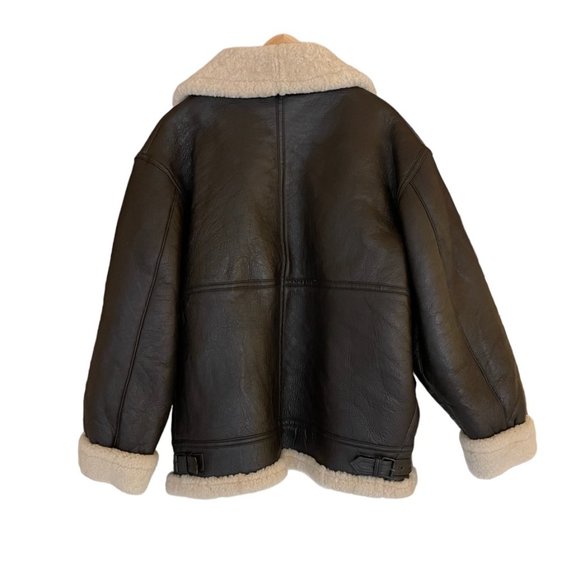 Authentic Vintage Brown Shearling Leather Bomber Jacket - Picture 3 of 12